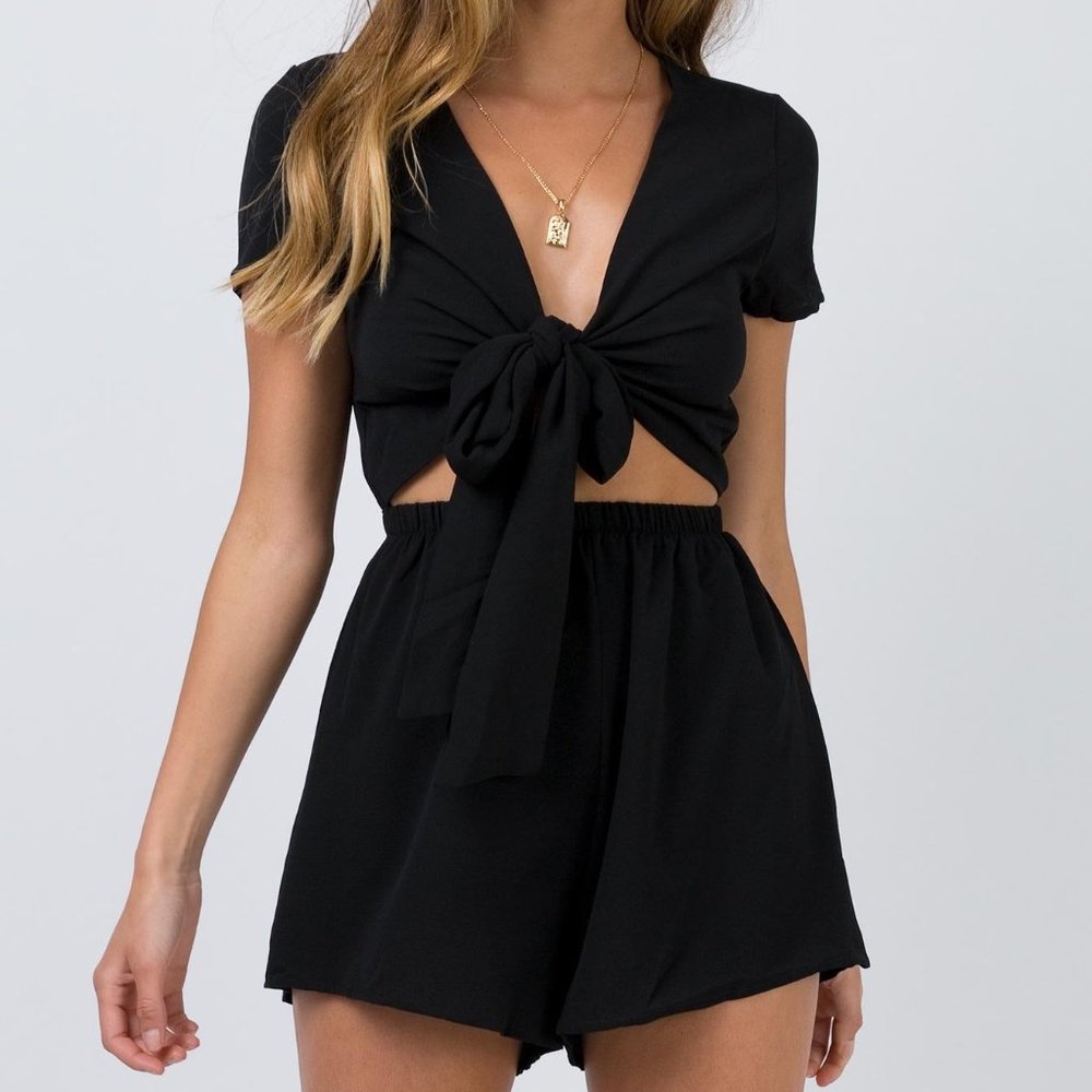 Black Sweet Sahara Tie Front Romper